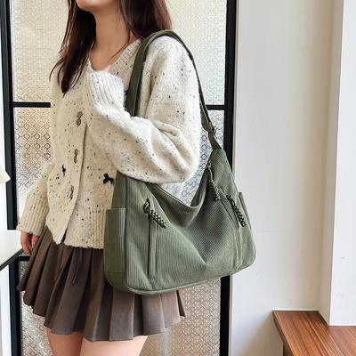 Crossbody-Knödeltasche große Kapazität Corduroy Damen College-Studenten Stofftasche 2025 neue Mode vielseitige Schulter-Tragetasche