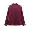 Zab Autumn New Women's Clothing Fashion Style French Gold Decorated Row Button Silk Satin Textured Shirt 2138748