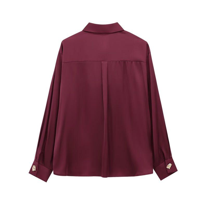 Zab Autumn New Women's Clothing Fashion Style French Gold Decorated Row Button Silk Satin Textured Shirt 2138748
