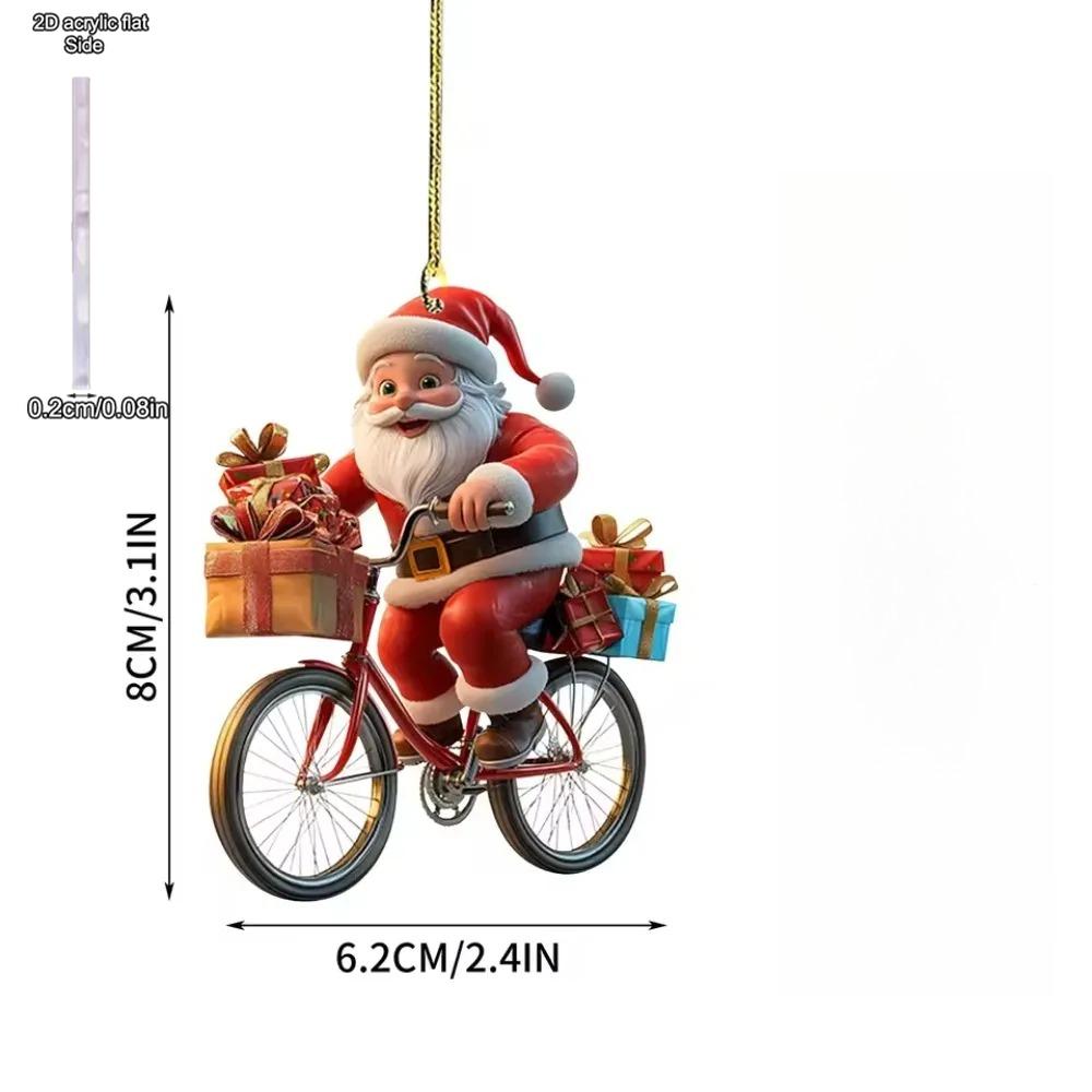 Acrylic Winter Decorative Hanging Cartoon Santa Claus Bicycle Gifts Christmas Pendants Christmas Tree Decoration, Durable Acrylic Sign
