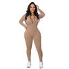 2022 Autumn European and American Pit Stripe Zipper Sports Jumpsuit