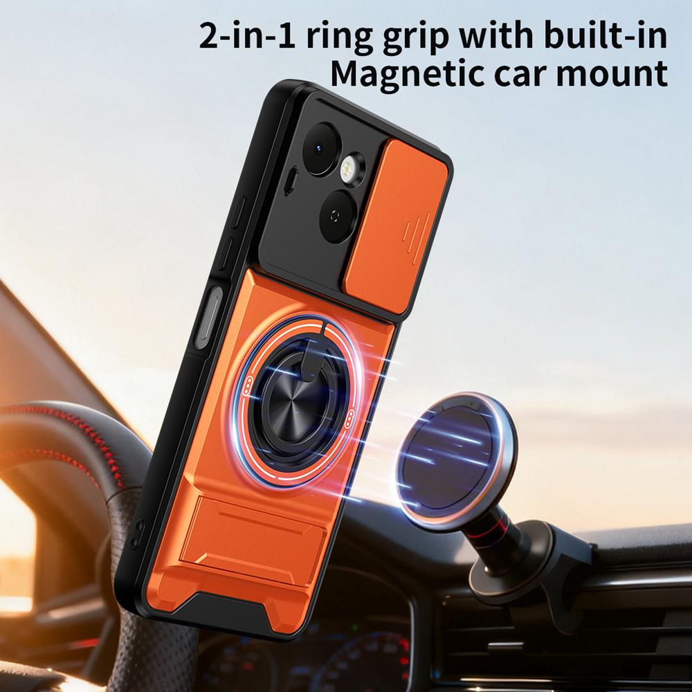 KEYSION Magnetic Phone Case for TECNO Spark 40C 4G Slide Camera Protection Upright Kickstand 360° Ring Shockproof Back Cover