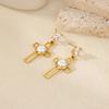 New cross shell hollow pearl earrings niche open stud earrings stainless steel k gold plated