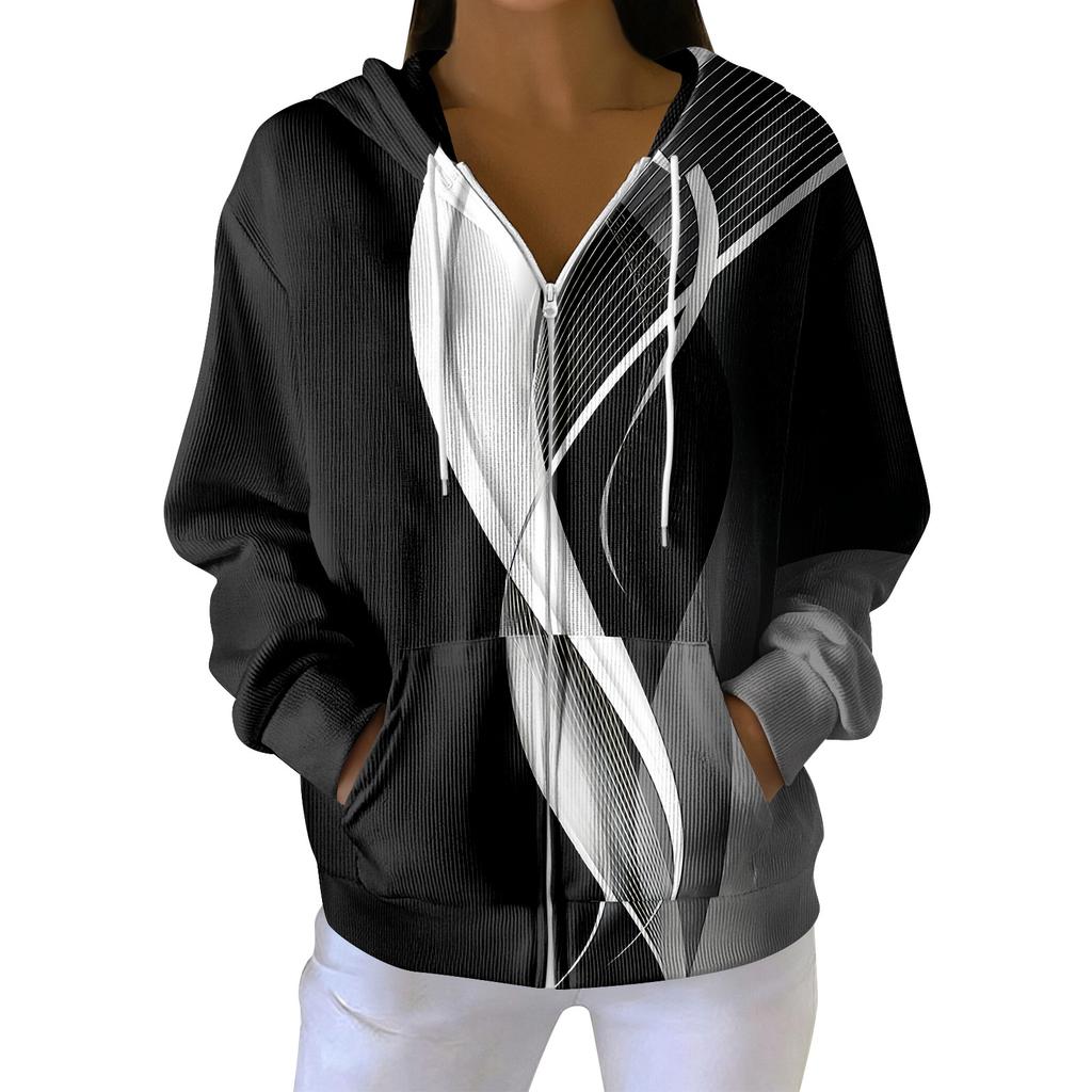 Women's Casual Fashion Long-Sleeved Zip-Up Christmas Print Knitted Hoodie