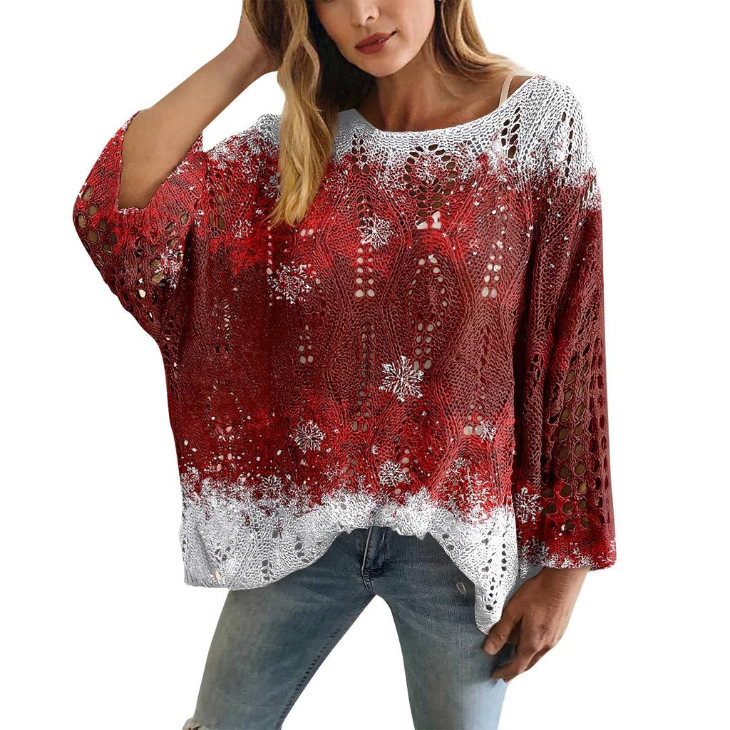 XY-LK01-Pullover hollow blouse 3D printed sweater spring and summer new
