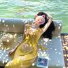 French beautiful lotus leaf edge yellow print v-neck suspender dress fairy seaside atmosphere vacation style dress