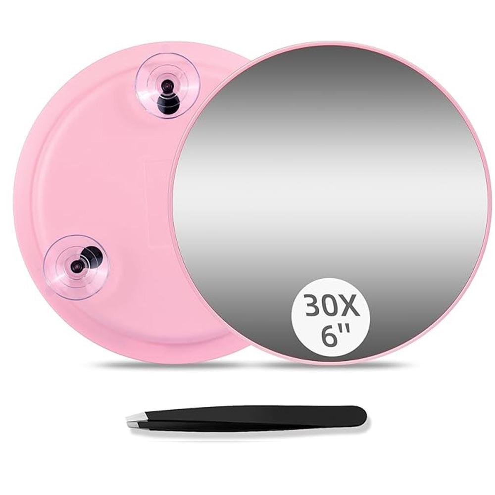 Handheld 6-inch Makeup Mirror with 10x, 20x, 30x Magnification and 360° Rotating Bracket