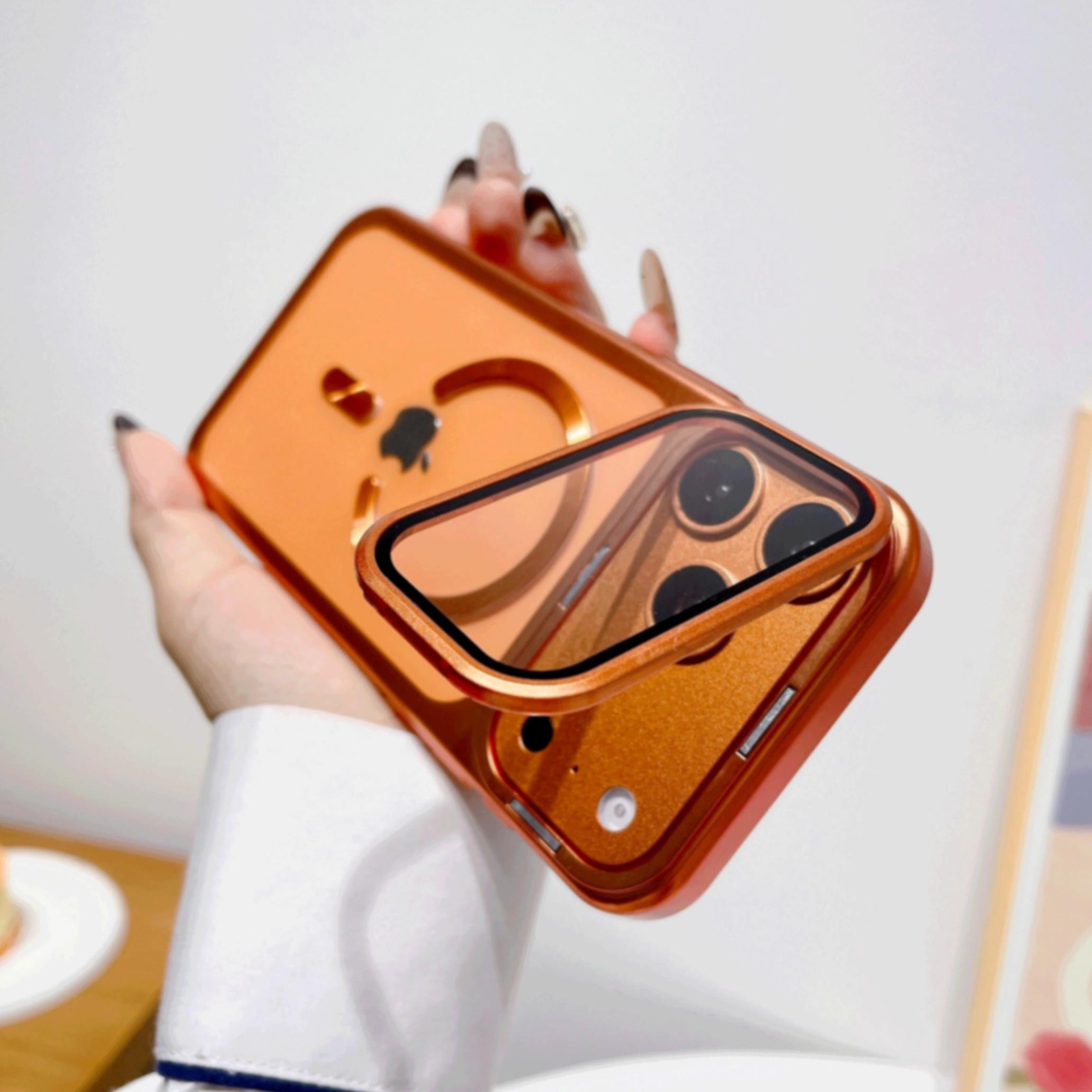 

New Plating Fold Glass Camera Holder Magnetic Phone Case For iPhone 17 17Pro 17 Pro Max Ultra Thin Transparent Shockproof Cover For iphone 17