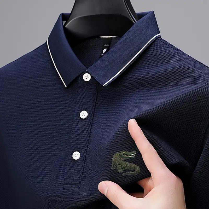 Men's Korean-Style Pullover Solid Color Polo Shirt Casual Lapel Embroidery Short-Sleeve Top