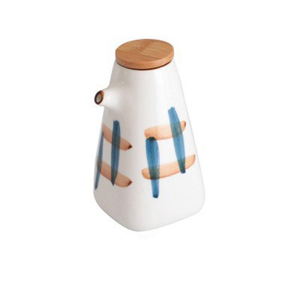 

Sugar Ceramic Creative with Bamboo Lid Retro Cruet Pot Condiment Container Seasoning Box Spice Jar C