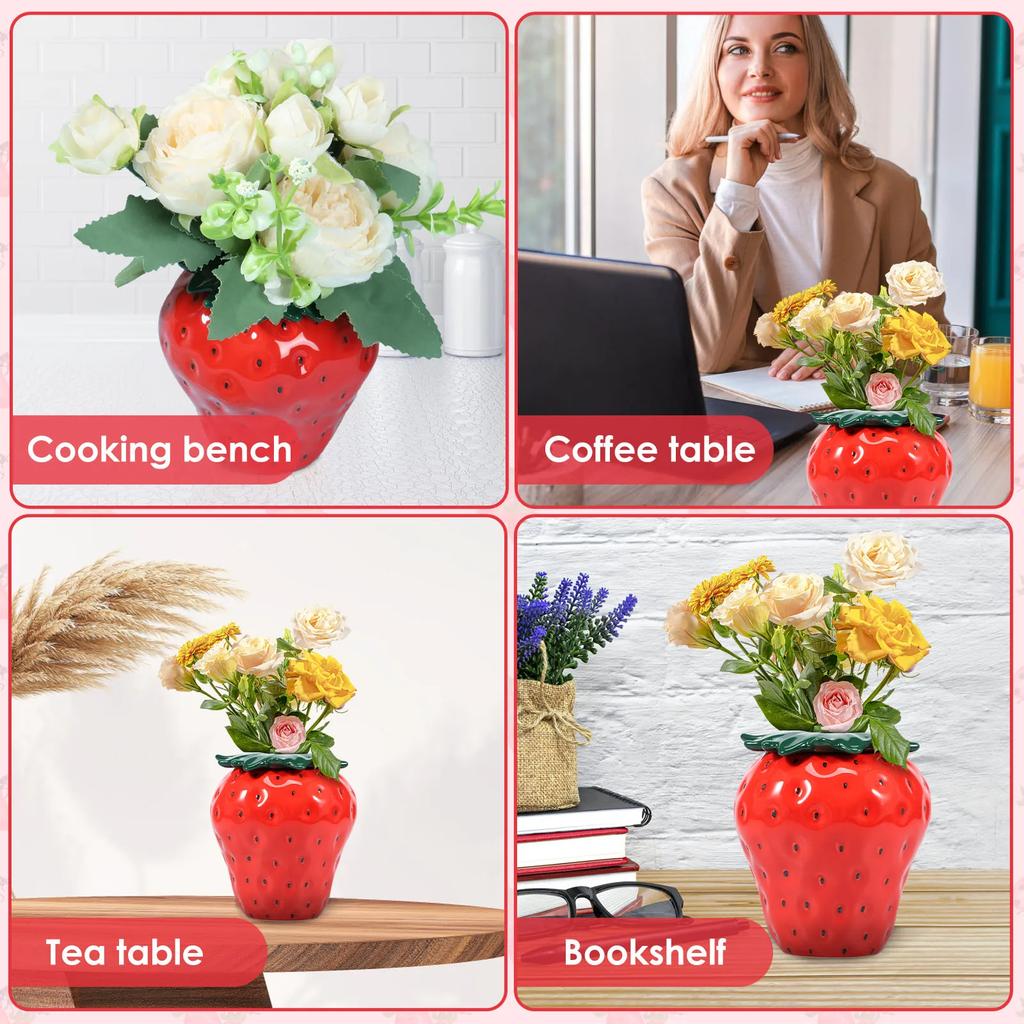 Strawberry Vase Vintage Inspired Strawberry Flower Vase Ceramic Decorative Strawberry Shaped Planter for Home Office Kitchen