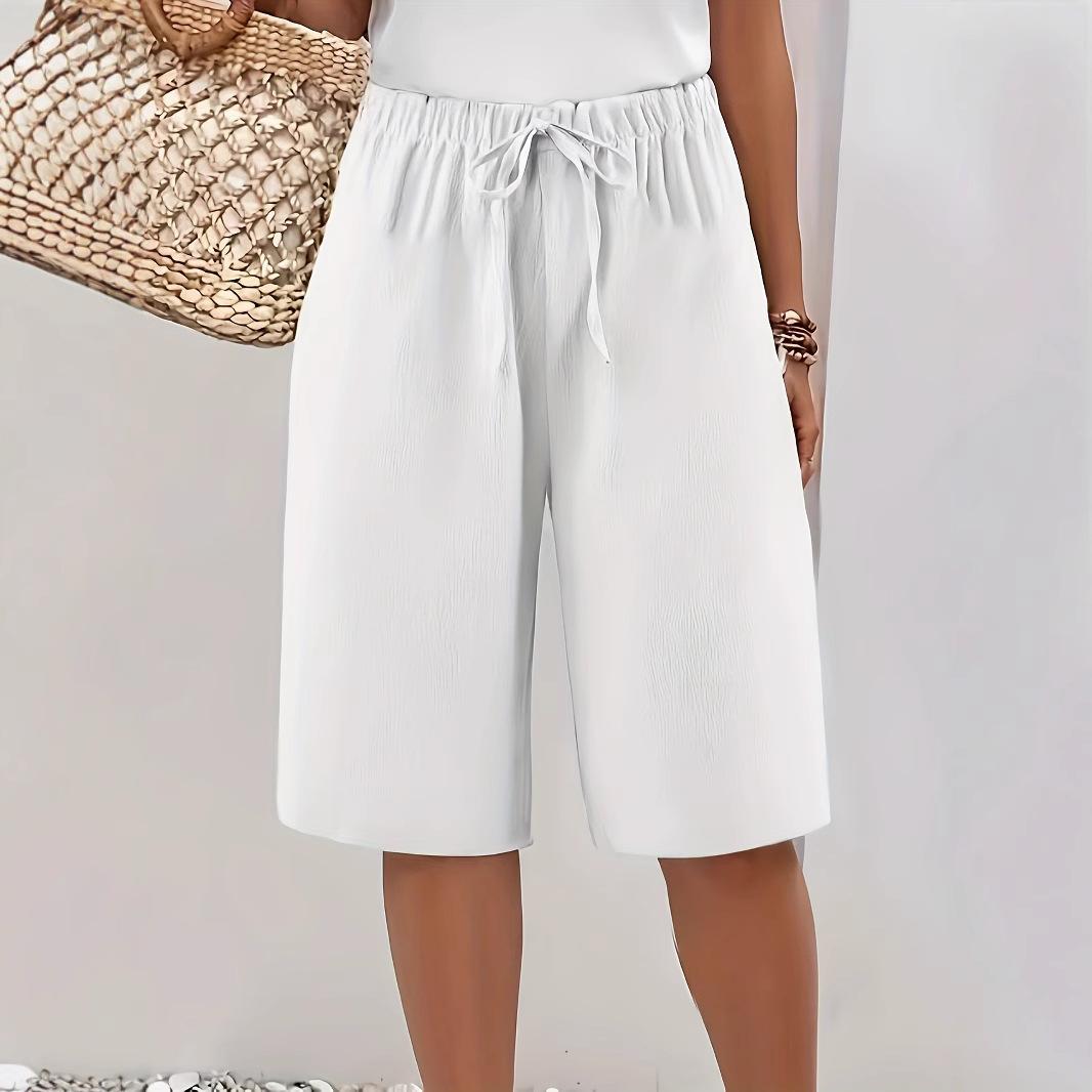 

Женские однотонные брюки прямого кроя из хлопка и льна, утягивающие талию повседневные укороченные брюки XXL белый