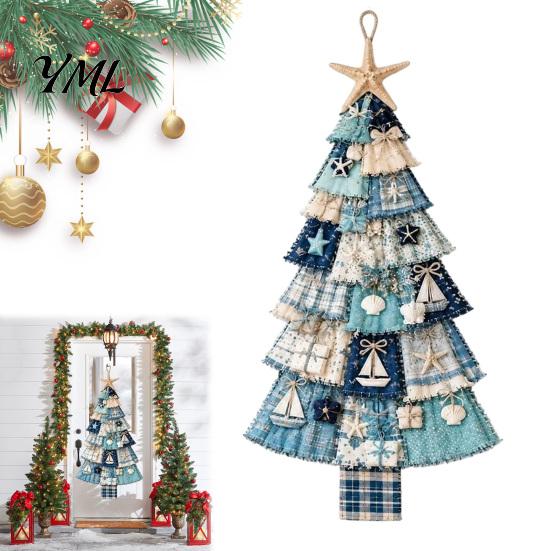 Traditional Craft Sewing Project Christmas Handmade Door Hanging Kit, Patchwork Tree Decoration DIY Textured Fabric Wall Set, Rustic Farmhouse Holiday