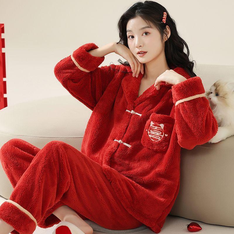 

Пижамы женские зимние коралловые бархатные новые кашемировые фланель домашняя одежда осенние и зимние пижамы для женщин XL