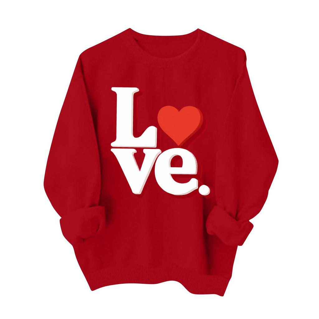 Women's Fashionable Casual Long-Sleeved Valentine's Day Heart Print Pullover Sweatshirt