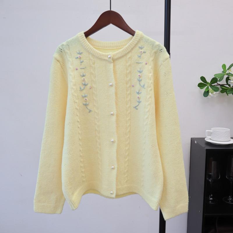 

Вышивка цветы нежный ветер свободный мягкий восковой свитер куртка осень и зима новый милый вязаный кардиган женский one size fits all жёлтый