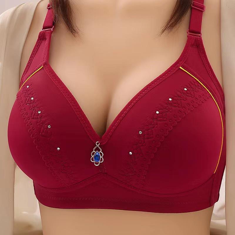 

Women s Wire-Free Color Block Anti-Sag Bra - Comfortable, Breathable, Adjustable Thin Cup 40/90 вино красного