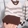 Korean Style Retro Color Block Striped Cardigan Sweater - Thickened Autumn/Winter Outerwear Women