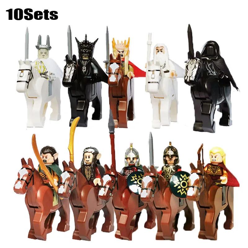 10 Sets Medieval Knights Dark Sauron Battle Figures Rohan Warrior With Horse Sword Building Blocks Kids Educational Toys Gifts