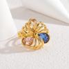 18K Gold Vintage Zircon Flower Ring - High-End Autumn/Winter Accessory