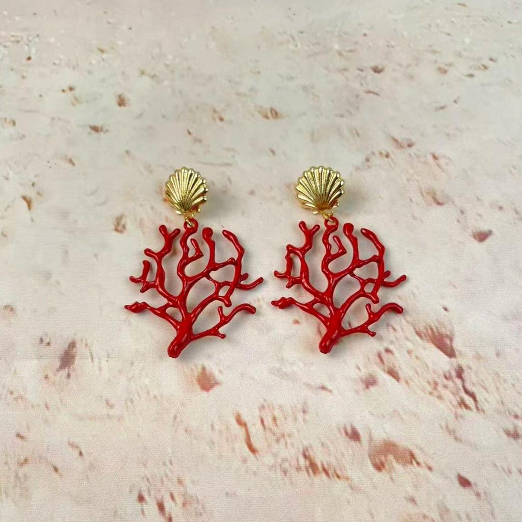 Pendientes ZA European Coral Ocean Resort: Estilo Exagerado de Alta Gama para Mujeres