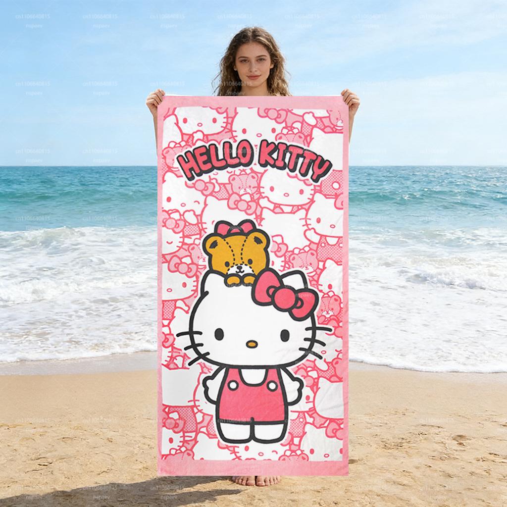 Cute Hello Kitty Microfiber Beach Towel Quick Dry Absorbent for Pool Travel BatCute Hello Kitty Beach Towel Soft Microfiberhroom W30*H60(CM)