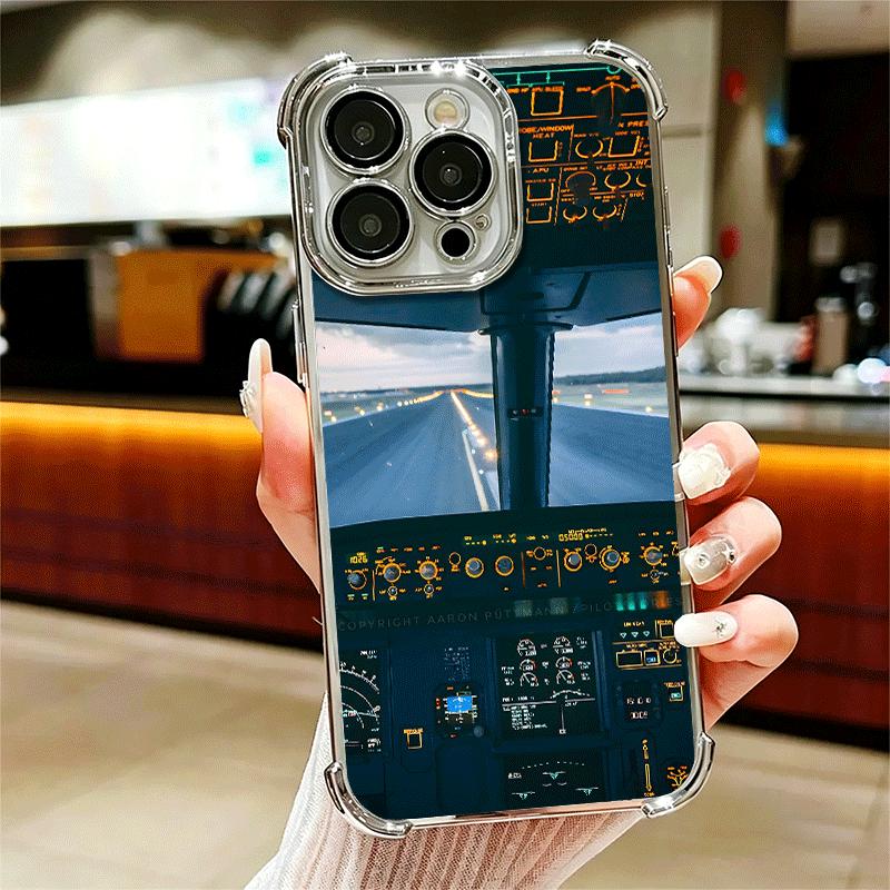 Aviation Aeroplane Pilot Cockpit Plating Phone Case For Iphone 16 17 Pro Max Air 16E 14 15 Plus 12 13 Mini Anti-Fall Airabag Cov