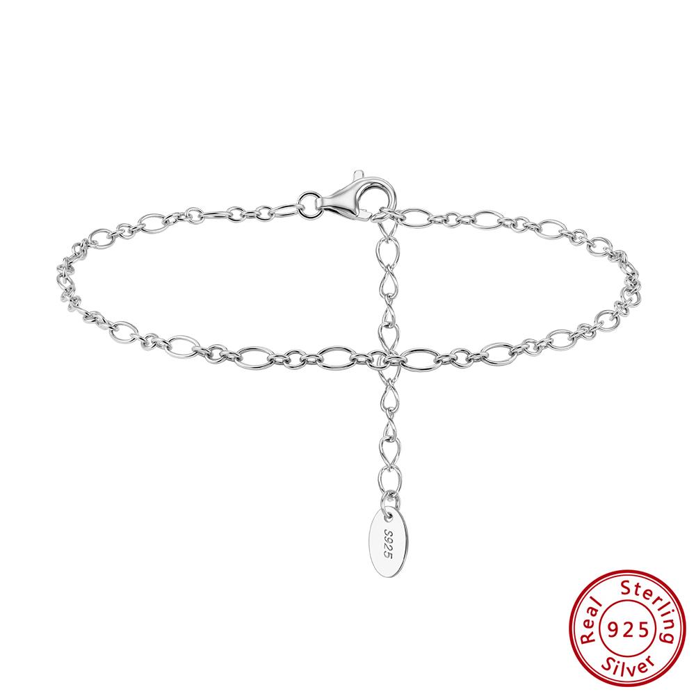 

EFFIE QUEEN S925 Sterling Silver 3mm Oval Link Chain Bracelet Women Dainty Simple O Shape Links Wristband Bangle Jewelry SB222
