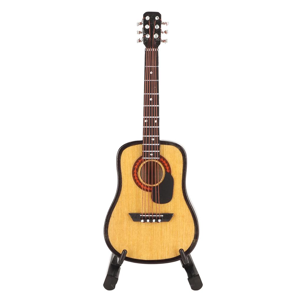 Miniature Wooden Guitar Model Exquisite Realistic Mini Musical Ornaments with Storage Box for Dollhouse Decoration 3.9in
