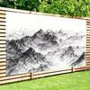 2D Monochrome Mountain Backdrop for Office, Ink Drawing Style Black and White Landscape