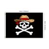 Cappello di Paglia Bandiera Pirata Teschio 2x3ft 3x5ft Stendardo per Decorazione Murale, Jolly Roger Nero con Benda sull'Occhio, Regalo Cool per Decorazione Esterna