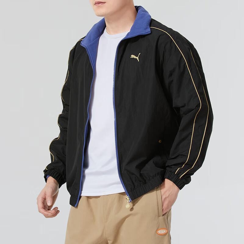 Puma Logo Running Fitness Training Fashion Casual Striped Stand Collar Jacket Men Jacket Black 631414-01