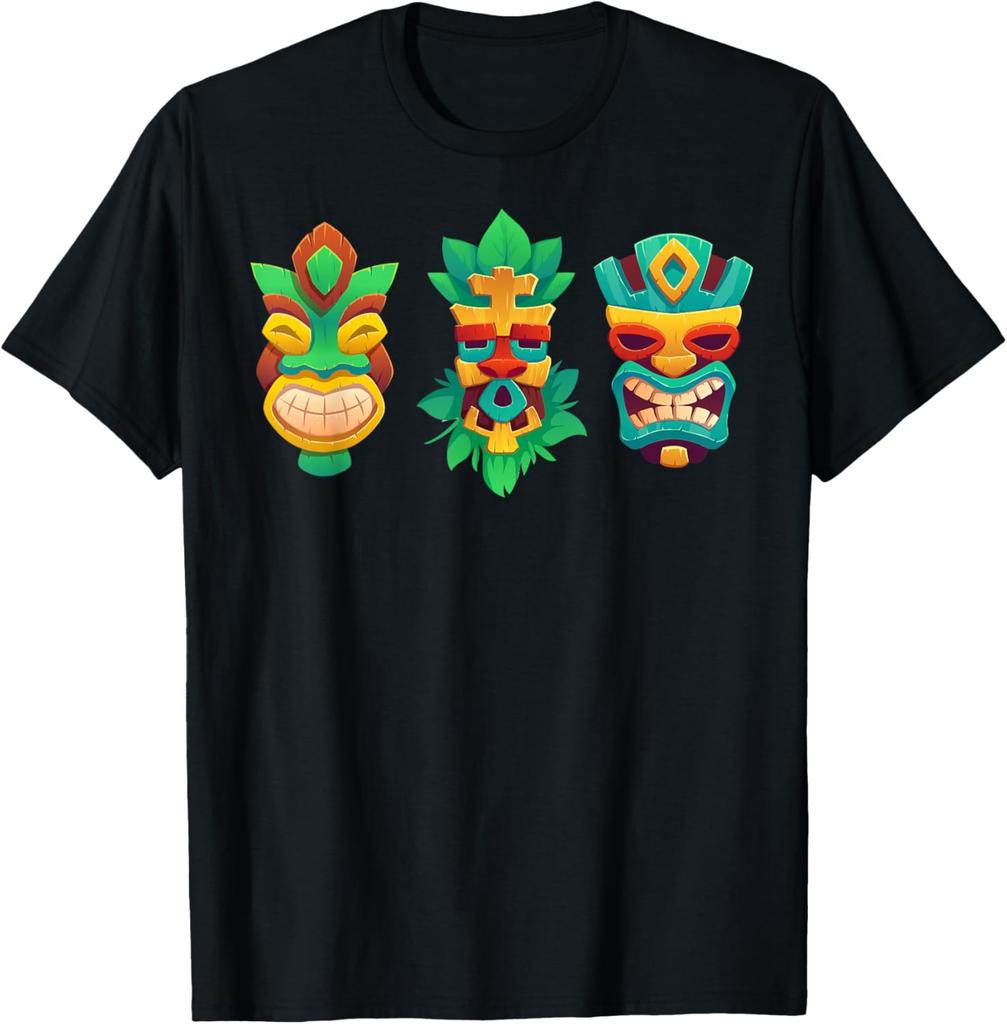 Vintage Tiki Hawaiian Polynesian Mask Four Totems Gift TShirt Men Clothing Tops Graphic T Shirts Vintage T Shirt Streetwear