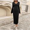 Knitted Women Dress Long Sleeve V Neck Elegant Autumn Robe Fashion Casual Dresses