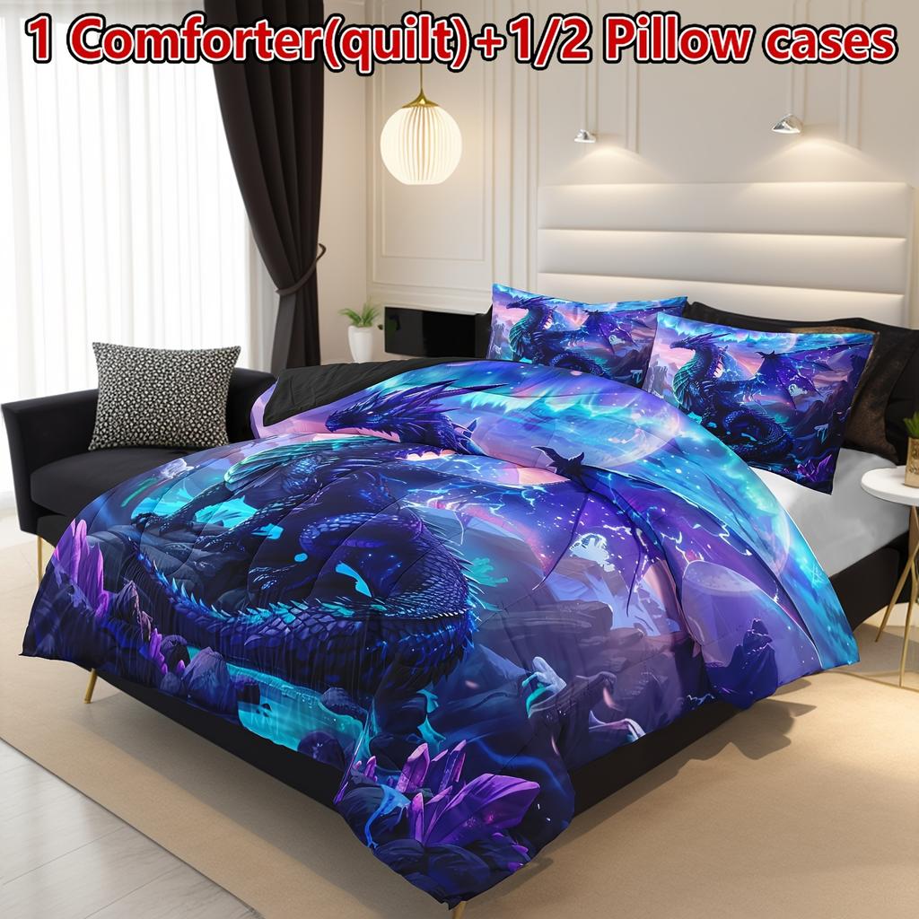 3D Dragon Pattern Psychedelic Aesthetic Orleans Animal Theme Soft Breathable Knitted Digital Printed Polyester Bedding Set