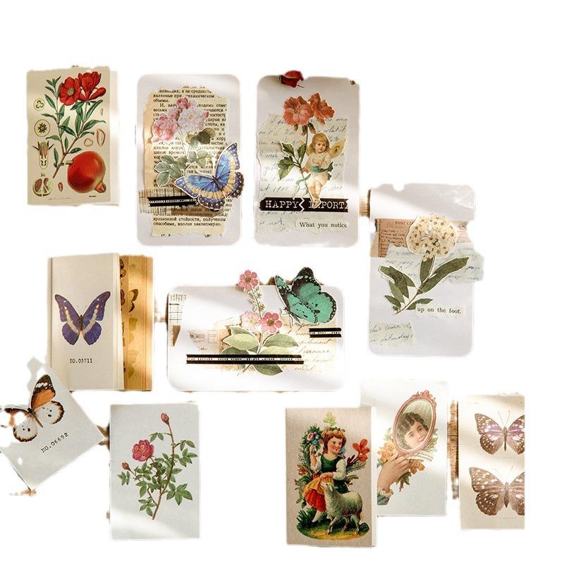 80 Stück/Buch Retro Materialpapier Ästhetik Scrapbooking DIY Dekorieren Journaling Vintage Schreibwaren Ästhetische Pflanzen Manuskript