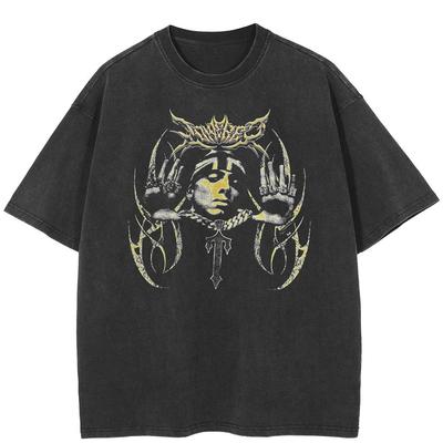 Streetwear Funny Graphic T-Shirt Cotton Washed Black Tshirt Unisex Tops Tees Summer Short Sleeves T Shirt