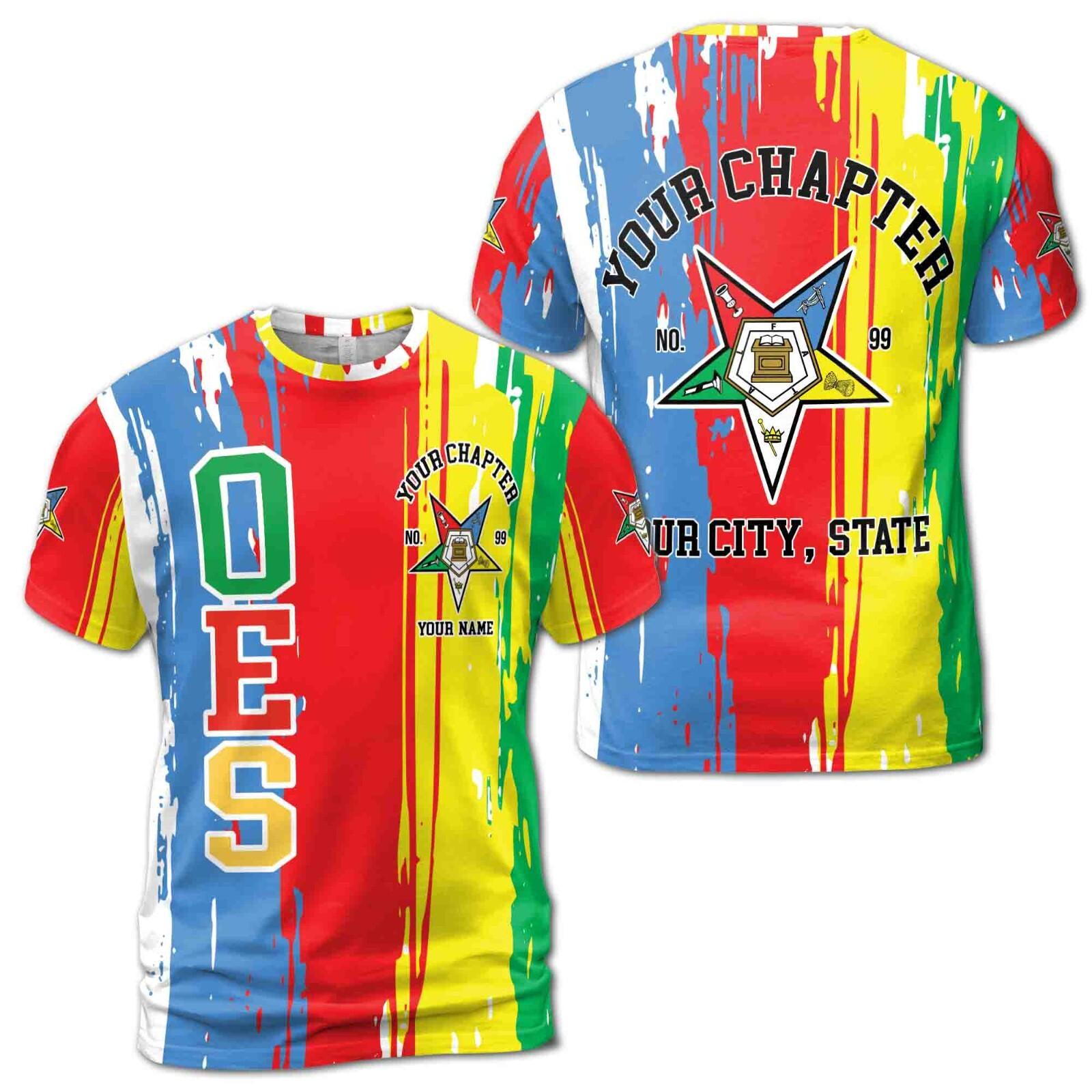 Personalized Colorful Order Of The Eastern Star OES Pentagon Down T-shirt S-5XL M
