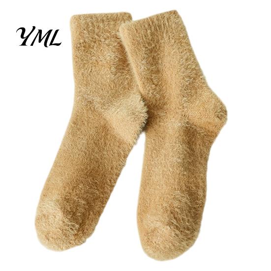Non Slip Winter Hosiery Thickened Imitation Mink Velvet Socks for Women, Soft Plush Socks, Thermal Warm Crew Solid Color Cozy Home Indoor Living Room