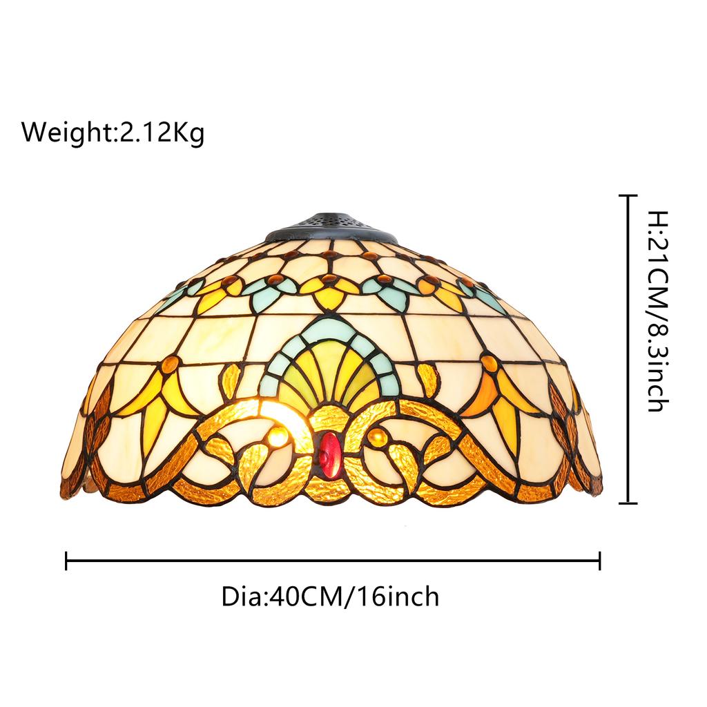 16-Inch Vintage Colored Glass Lampshade, Baroque Style, for Table Lamps, Chandeliers, Floor Lamps, Replacement Shade Only