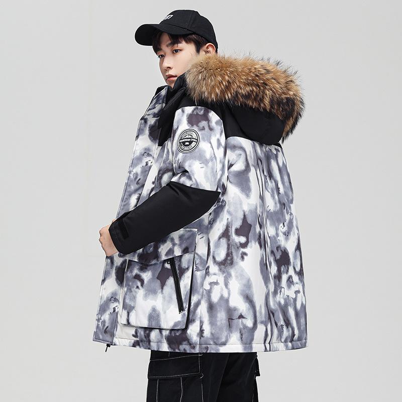 Tooling down jacket female couple outdoor hiking suit winter sports jacket duck down short hooded raccoon hair
