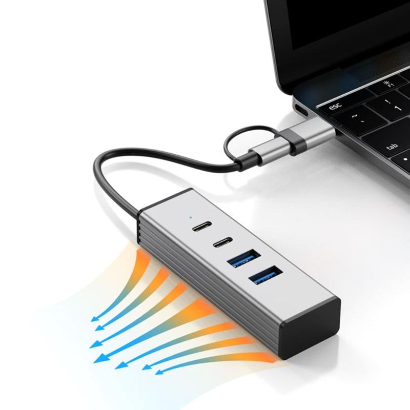 4 Port USB 3.2 Hub with USB C Port 10Gbps Data Transfer Wide Compatibility for Laptops Tablets Smartphones and More