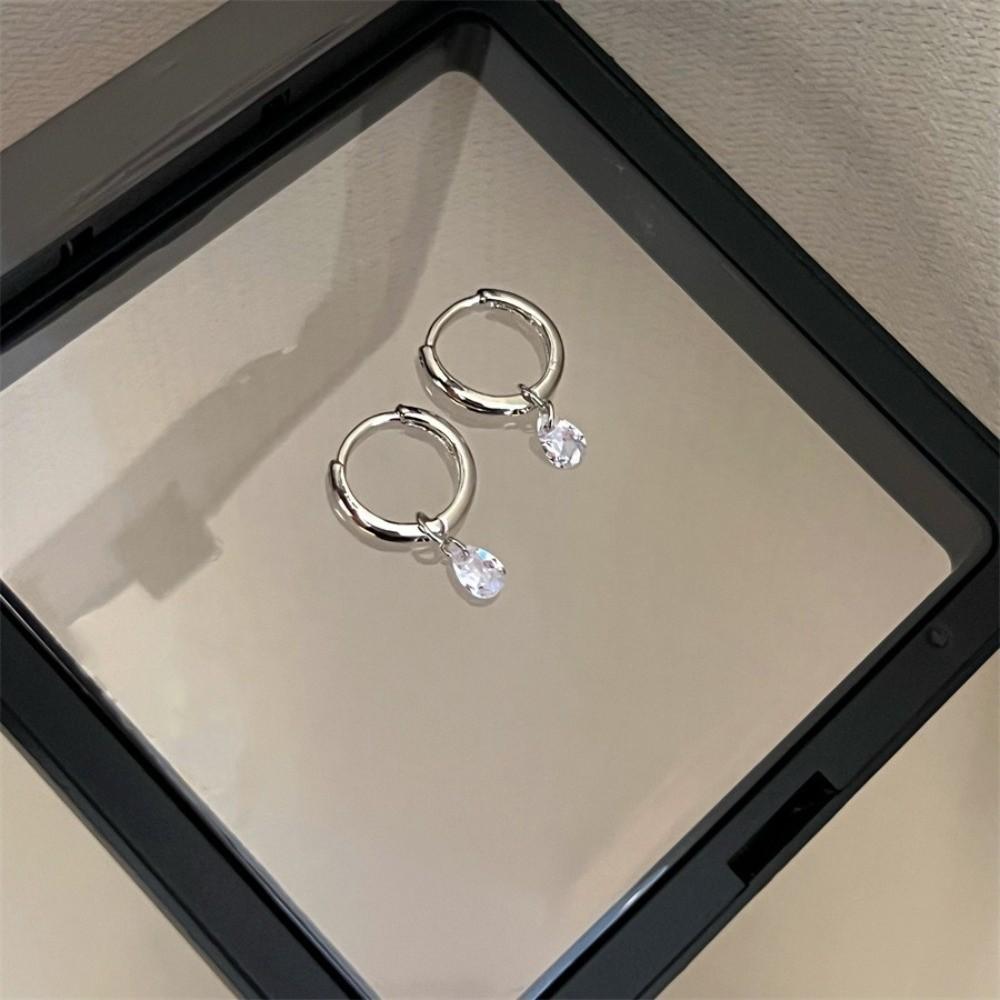 Fashion Lake Blue Pendant Earrings Droplet Zircon Simple Ear Studs Women's Jewelry Gift