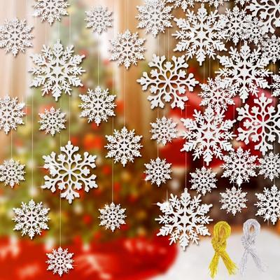 1/2/3Pcs White Christmas Snowflake Decor Plastic Snowflake Hanging Craft for Home Party Christmas Tree Decor New Year 2025 Gifts