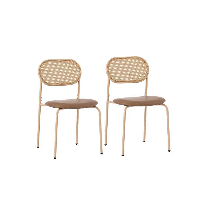 Chaises De Salle À Manger - MUVOE - Lot De 2 - Rotin Naturel - Métal - Confort Ergonomique