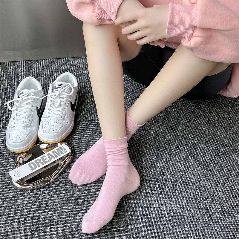 Socks Women'S Simple Loose Confinement Socks Pink Girl Is Versatile Medium Cotton Socks Solid Color Casual Women'S Socks