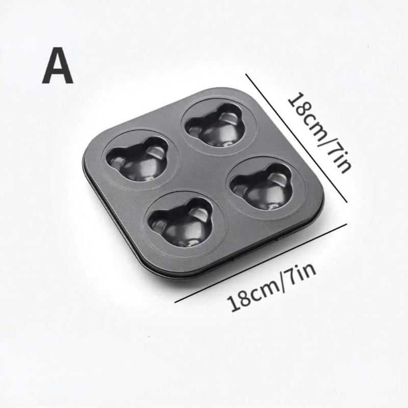

Cute Cartoon Bear Baking Mold 4 Cavities Baking Tray Non-stick Carbon Steel Tray DIY Decorative Cookies Mould Baking Supplies