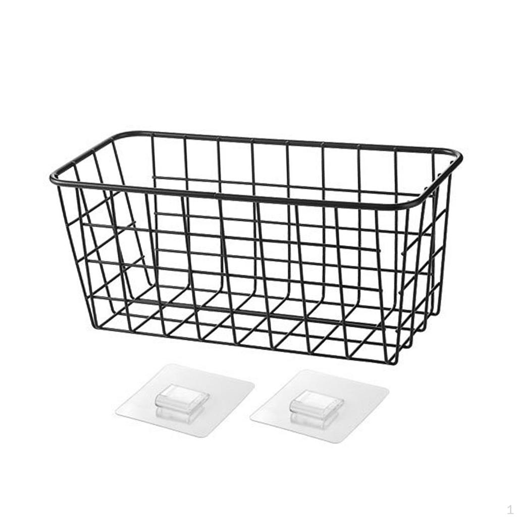 Metal Hanging Wire Basket Holder No Drill Versatile Wall Mounted Organizer Rack for Bedroom