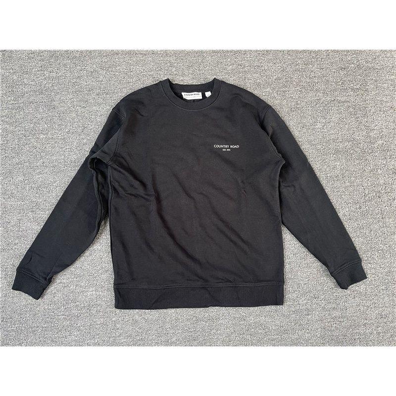 Australian Original 100% Cotton Simple Style Round Neck Long-Sleeve Sweatshirt for Women, Loose Pullover, Versatile Casual Top, Lazy Style Black XXS