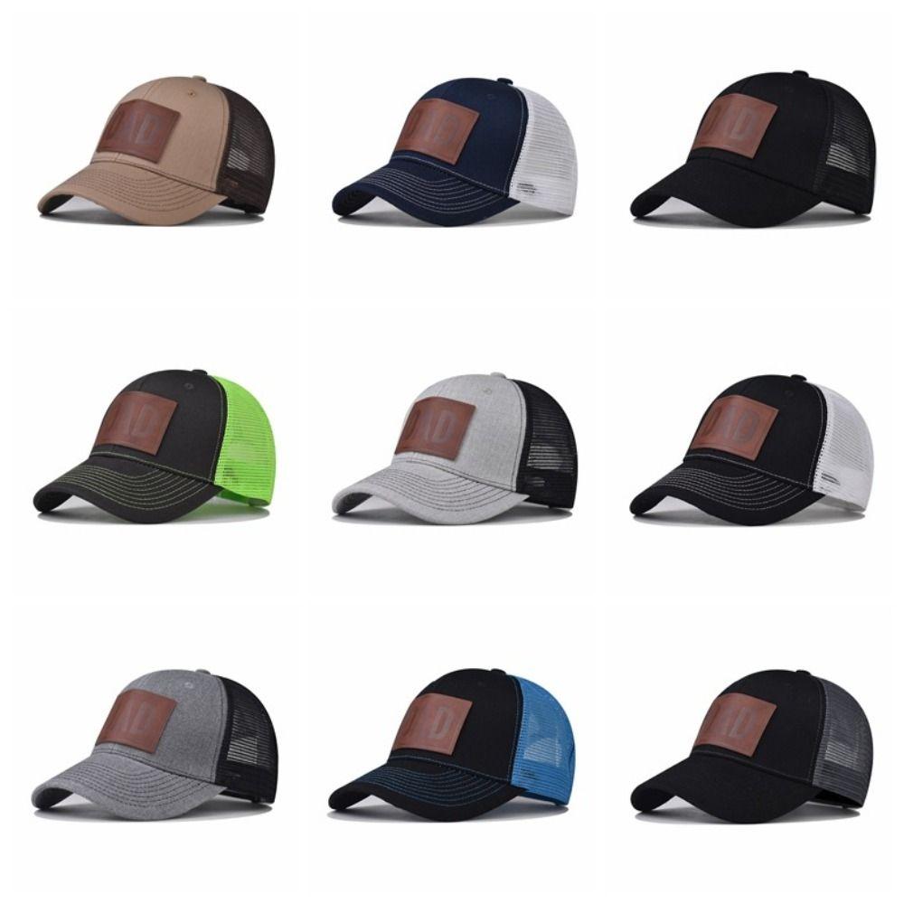 Curved Brim Mesh Trucker Hat DAD Leather Label Snapback Cap Casual Dad Hat Summer Outdoor